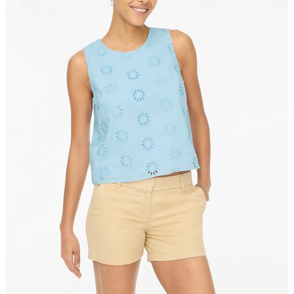J.Crew Eyelet Shell Tank Top SZ S Chateau Blue Lined Sleeveless Crew Neck Cotton - Picture 1 of 7